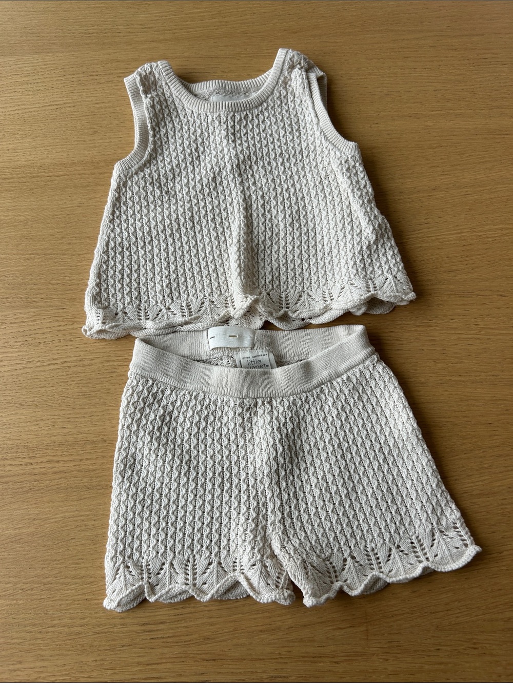 Carter's Cream Knit Shorts - Textured Scalloped Hem